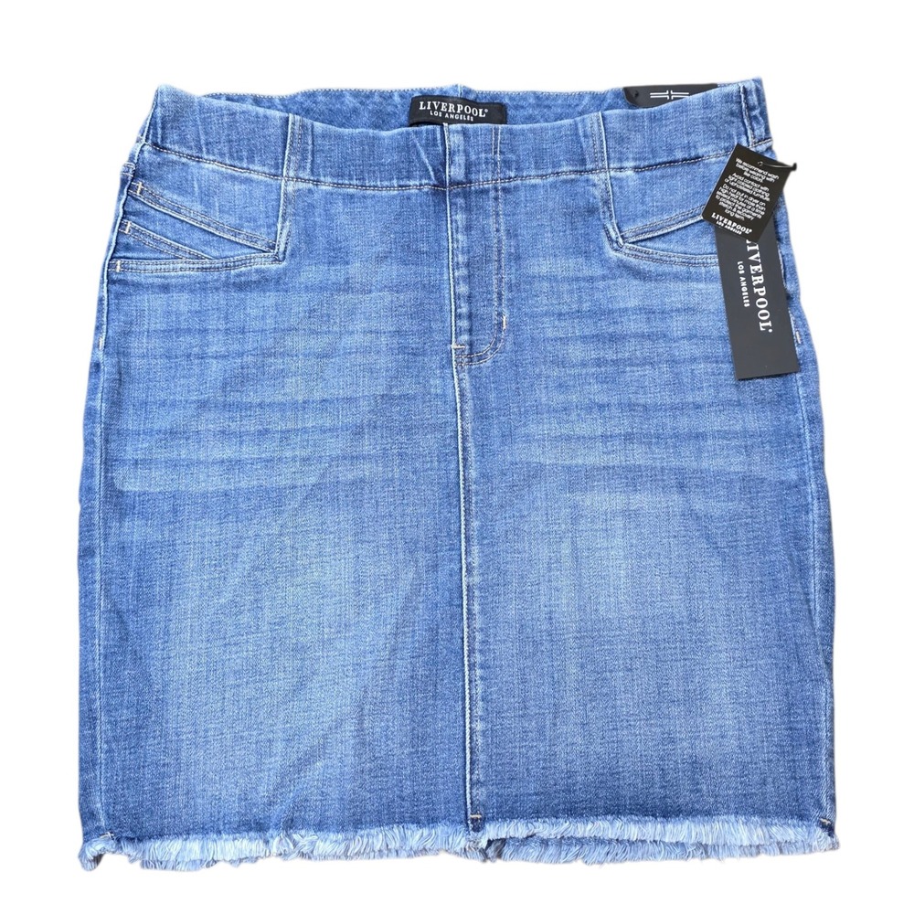 Liverpool Los Angeles Denim Skirt Frayed Hem Pull On Waist‎ Size 10/30